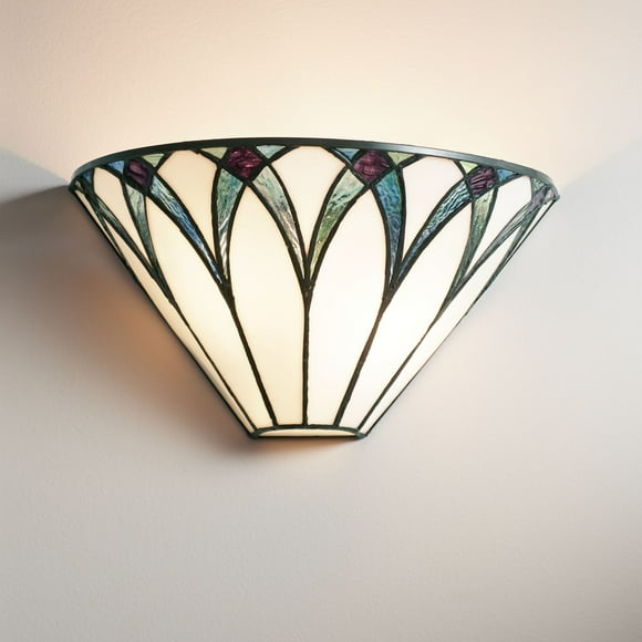 Regency Hill Filton Tiffany Style Wall Light Sconce Bronze Hardwire 12 1/4" Fixture White Blue Stained Art Glass Shade for Bedroom Bathroom Hallway