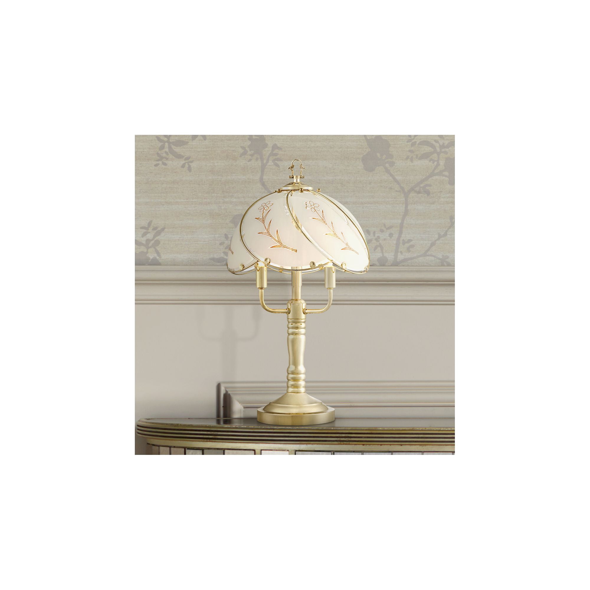 Regency Hill Flower Traditional Accent Table Lamp 19 1/2" High Polished Brass Touch On Off Floral Glass Shade for Bedroom Living Room Bedside Office
