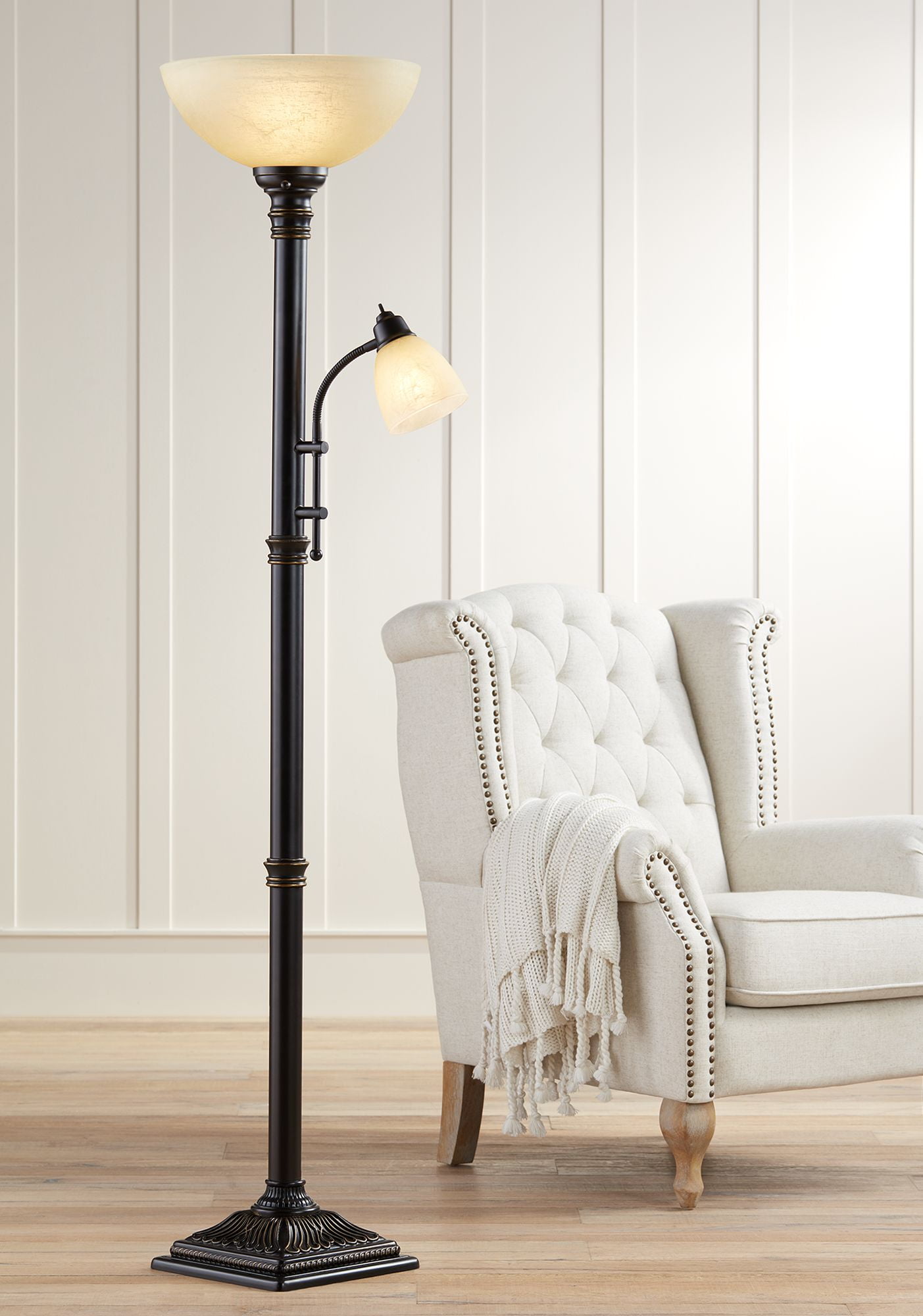 Regency Hill Garver Rustic Retro Torchiere Floor Lamp 72 1 2