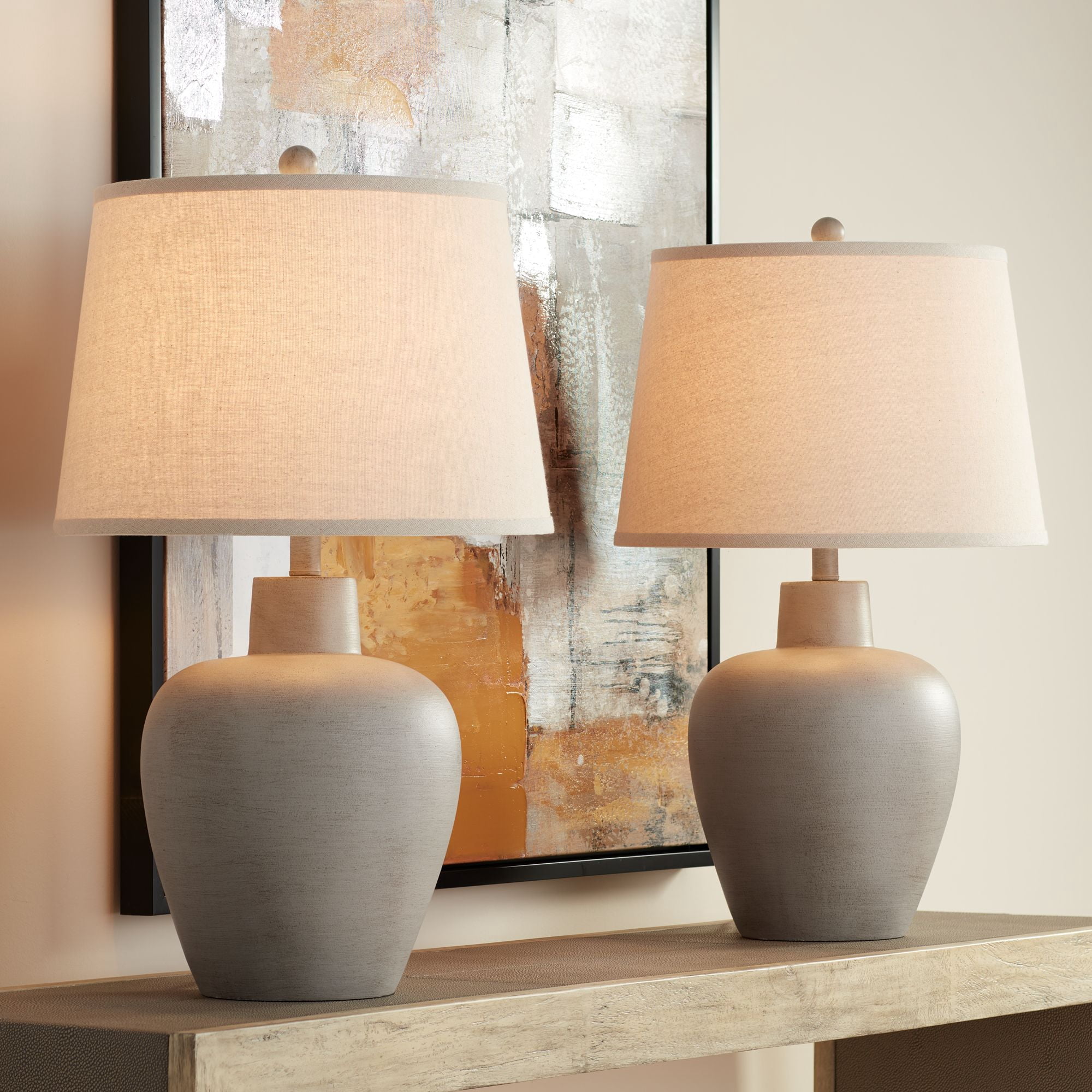 Regency Hill Glenn 27" Tall Urn Traditional Southwestern Table Lamps Set of 2 WiFi Smart Socket Gray Terra Cotta Living Room