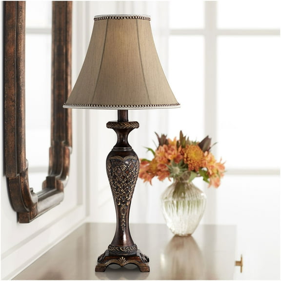 Regency Hill Hanna Traditional Accent Table Lamp 23 1/2" High Dark Bronze Candlestick Floral Bell Shade for Bedroom Living Room Bedside Office Family