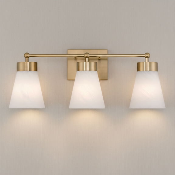 Regency Hill Hemingway 22" Wide Soft Gold and Cloud Glass 3-Light Bath Light