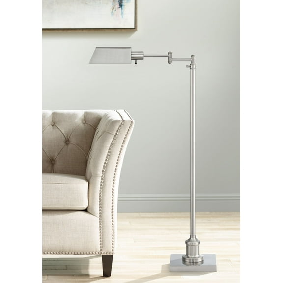 Regency Hill Industrial Adjustable Swing Arm Pharmacy Floor Lamp with USB Charging Port 54" Tall Brushed Nickel for Living Room