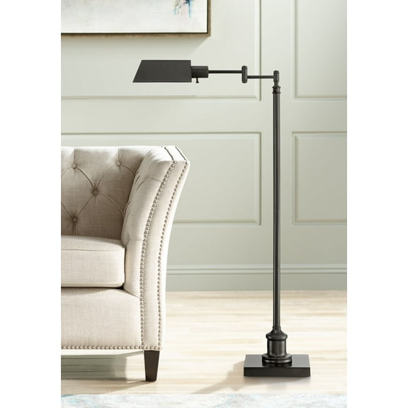 Regency Hill Industrial Adjustable Swing Arm Pharmacy Floor Lamp with USB Charging Port 54" Tall Dark Bronze Living Room Reading