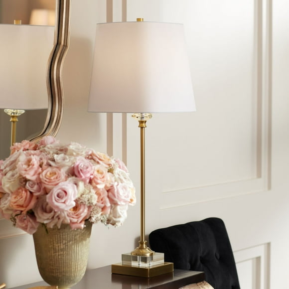 Regency Hill Julia 29 1/2" Tall Skinny Buffet Traditional End Table Lamp USB Dimmer Gold Finish Crystal Living Room Charging