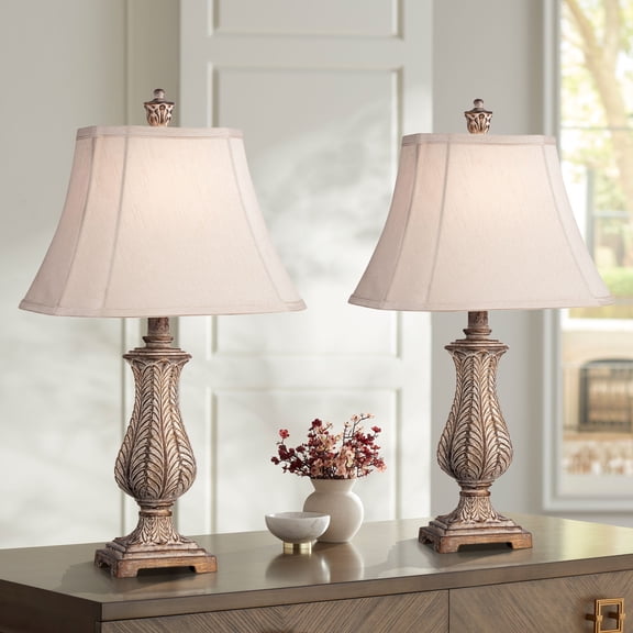 Regency Hill Karina 25" High Petite Vase Traditional Country Cottage Table Lamps Set of 2 Antique Gold Leaves Finish Living Room