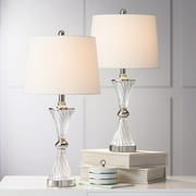 Regency Hill Luca Modern Table Lamps 25 1/2" High Set of 2 Twisted Glass with USB Charging Port White Drum Shade for Bedroom Living Room Office Desk