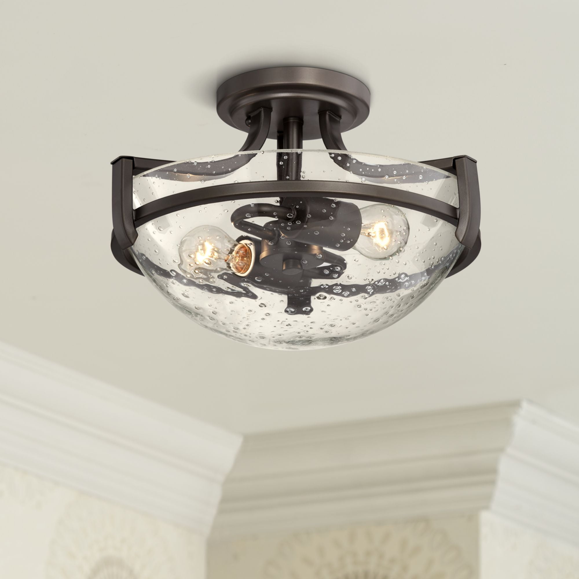 Bronze & Clear Seedy Glass 16" Bowl Ceiling Light Fixture