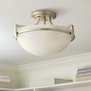 Regency Hill Mallot Modern Ceiling Light Semi Flush Mount Fixture 13" Wide Brushed Nickel 2-Light Marbleized Glass Bowl Shade for Bedroom Living Room