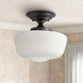 thumbnail image 1 of Regency Hill Modern Schoolhouse Farmhouse Ceiling Light Semi Flush Mount Fixture 12 1/4" Wide Black White Glass Shade for Bedroom Kitchen Living Room, 1 of 6