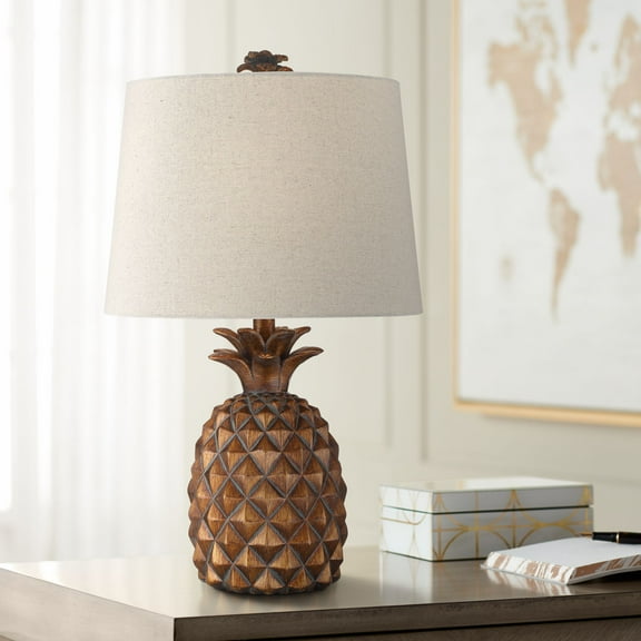 Regency Hill Paget Tropical Accent Table Lamp 23 3/4" High Pineapple Brown Oatmeal Fabric Tapered Drum Shade for Bedroom Living Room Bedside Office