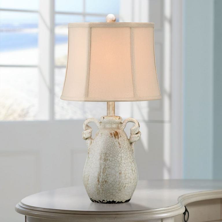 Regency Hill Sofia Farmhouse Style Table Lamp 22 High Crackled Ivory Ceramic Beige Bell Shade Walmart