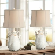 Regency Hill Sofia Rustic Country Cottage Accent Table Lamp 22 High Crackled Ivory Glaze Ceramic Beige Bell Shade for Bedroom Living Room House Home
