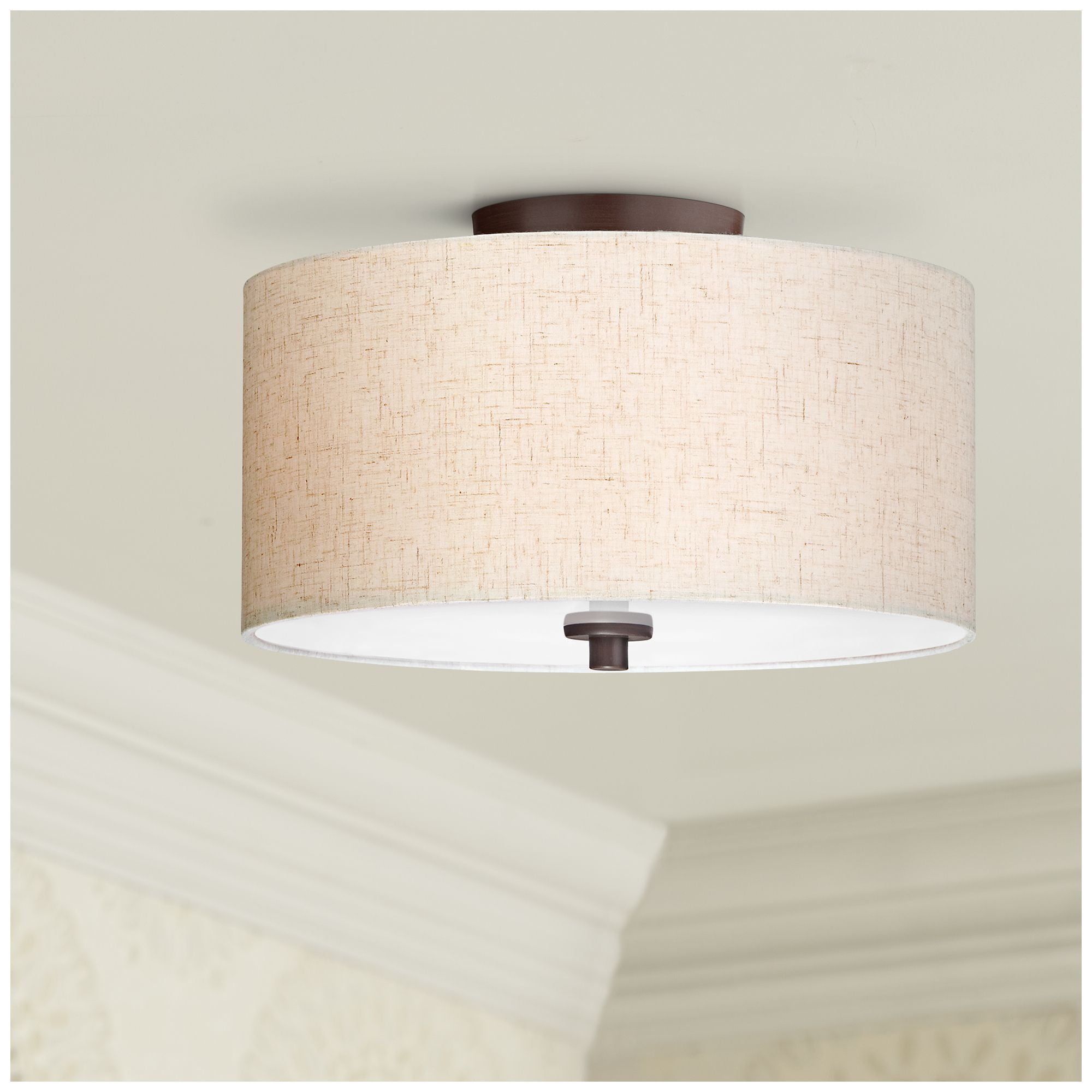 Sylvan 15" Bronze Semi-Flush Mount with Off-White Drum Shade