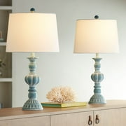 Regency Hill Tanya Traditional Table Lamps 26 1/2" High Set of 2 Blue Washed Tapered Drum Shade for Bedroom Living Room Bedside Nightstand Office Kids
