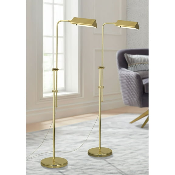 Regency Hill Tony Traditional 54" Tall Standing Floor Lamps Set of 2 Lights Pharmacy Adjustable Gold Brass Finish Living Room