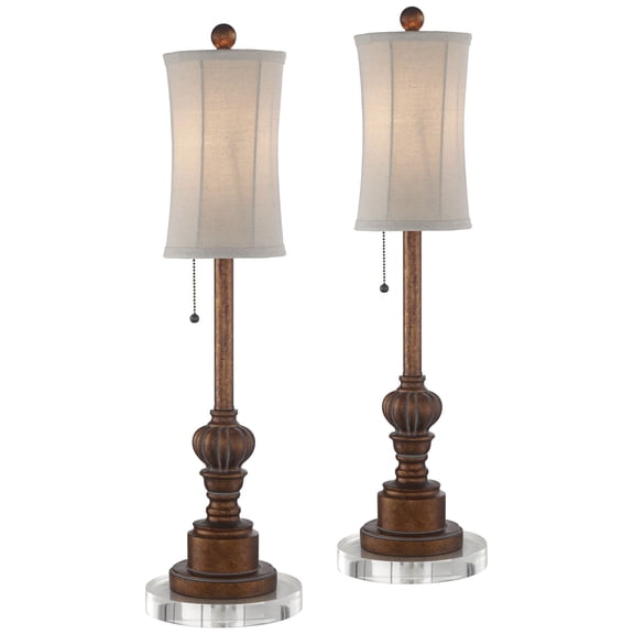 Regency Hill Traditional Buffet Table Lamps 28" Tall Set of 2 with Round Risers Brown Fabric Drum Shade Bedroom Living Room