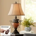 thumbnail image 1 of Regency Hill Traditional Table Lamp 31 1/2" Tall USB Charging Port Urn Bronze Faux Silk Bell Shade for Bedroom Living Room Office, 1 of 7
