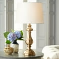 thumbnail image 1 of Regency Hill Traditional Table Lamp 26" High Antique Brass Candlestick White Fabric Drum Shade for Living Room Family Bedroom Bedside, 1 of 7