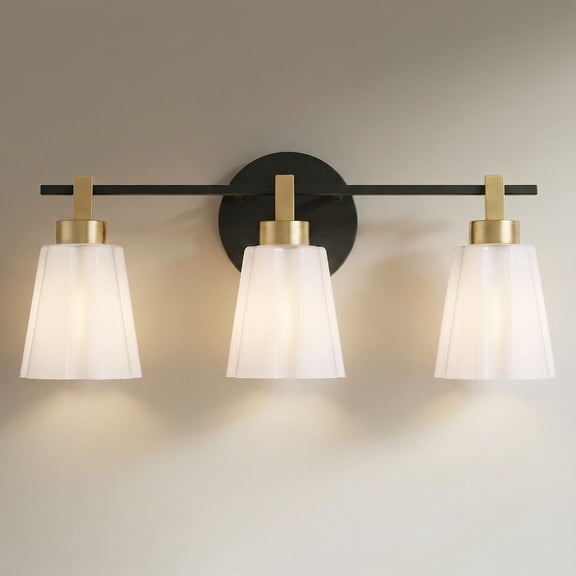 Regency Hill Vincenzo 22" Wide Matte Black and Soft Gold 3-Light Bath Light
