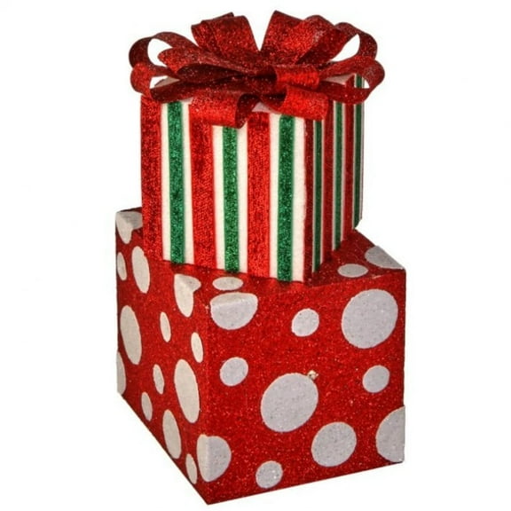 Regency International 12.5" Sparkle Strip/Dot Gift Box Stack with Bow