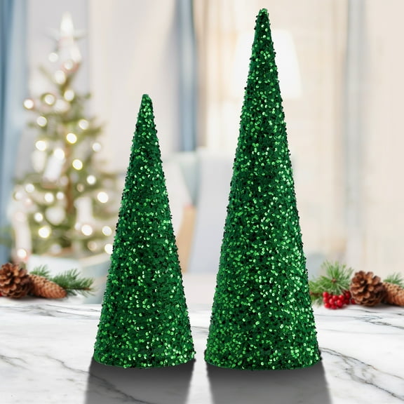 Regency International 18-24" Sequin Cone Tree, Set of 2, Green
