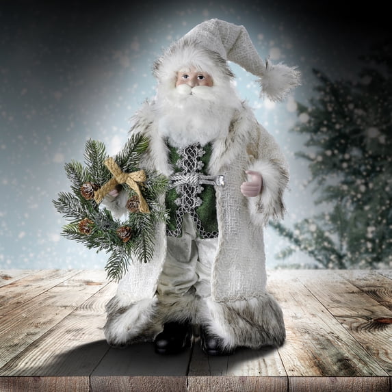 Regency International 18'' Northwoods Standing Santa With Wreath - Cream Green