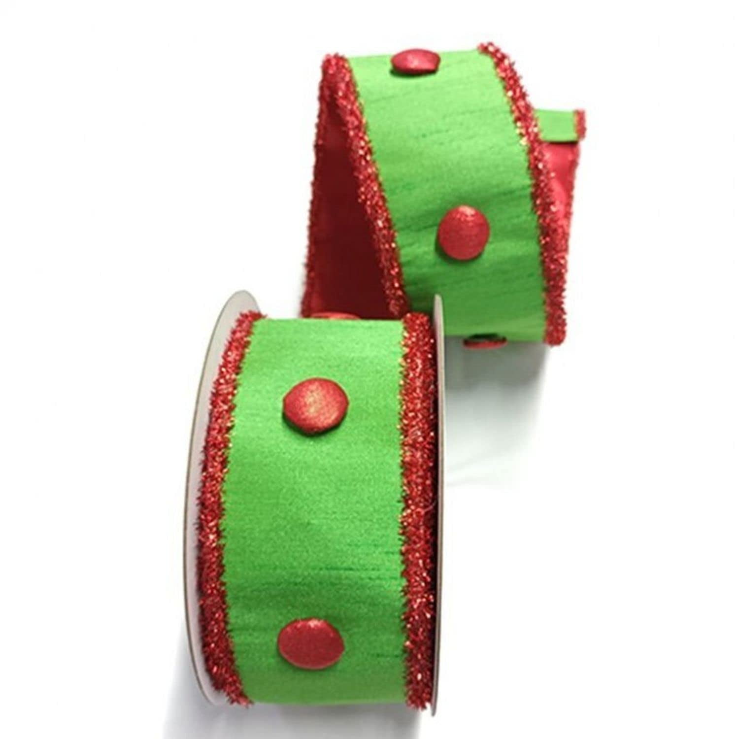 Regency International 2.5"x5Y Tinsel Edge Metallic Back Ribbon Red Apple Green