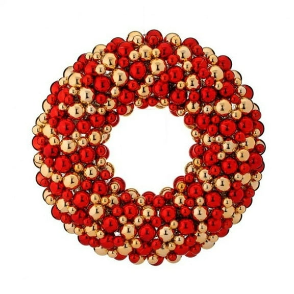 Regency International 24" Vacuum Plated Deluxe Mixed Ball Wreath, Red Gold
