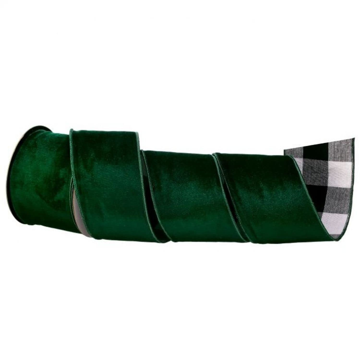 Regency International 4"X10Y Two Sided Velvet/Check - Emerald Ribbon