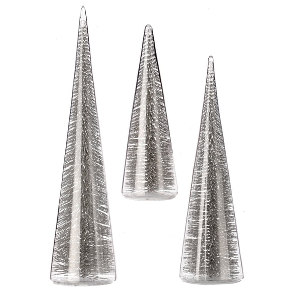 Regency International 7/11/13" Bristle in Glass Tree, Set of 3, Silver
