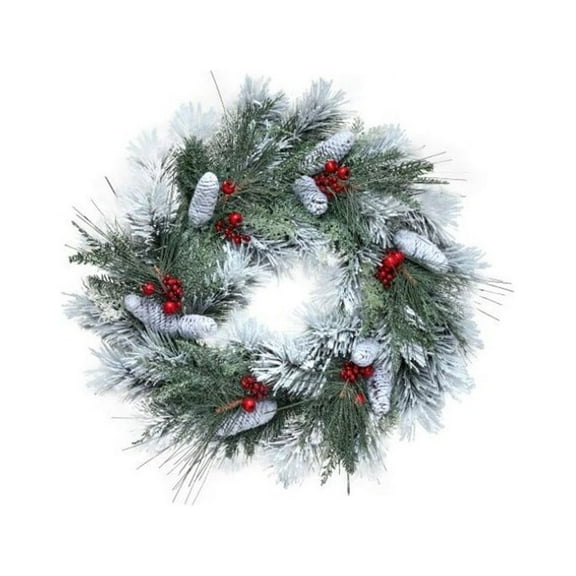Regency International Faux Frost Pine, Cone, Fresh Berry Wreath, 30 inches