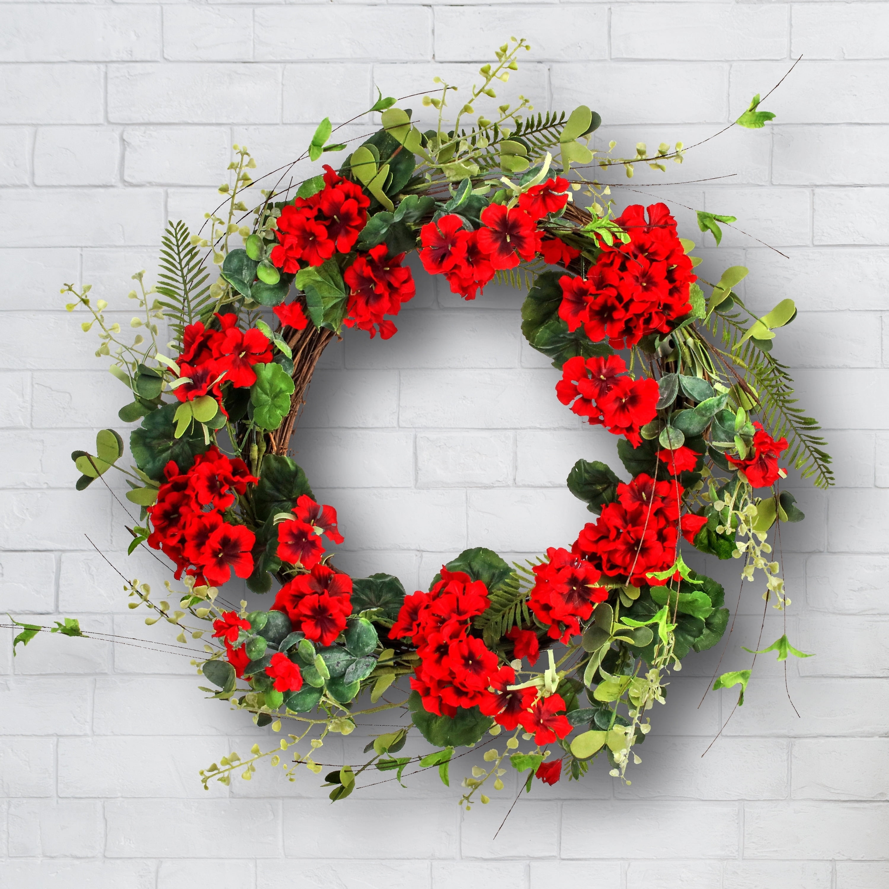 Regency International Geranium / Fern / Willow Wreath 22"