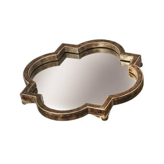 Regency International MT21679-ANBR 14 in. Polystone Quatrefoil Mirror Wall Tray - Antique Brown