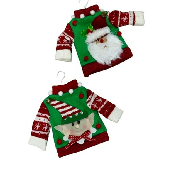 Regency International MTX69408 Sweater Ornaments, Santa and Elf 8.25