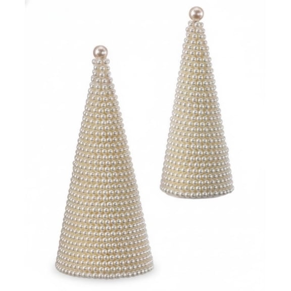 Regency International Pearl Cone Tree, Pearl Ivory, 12-Inch, Set of 2