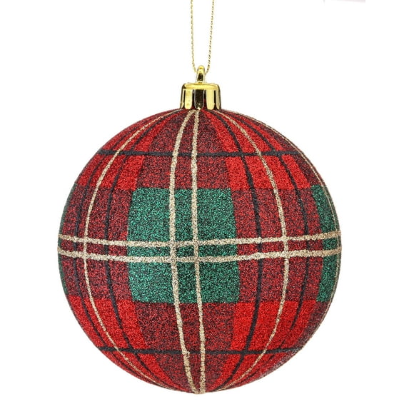 Regency International Plaid Glittered Ball Ornaments, Box of 3