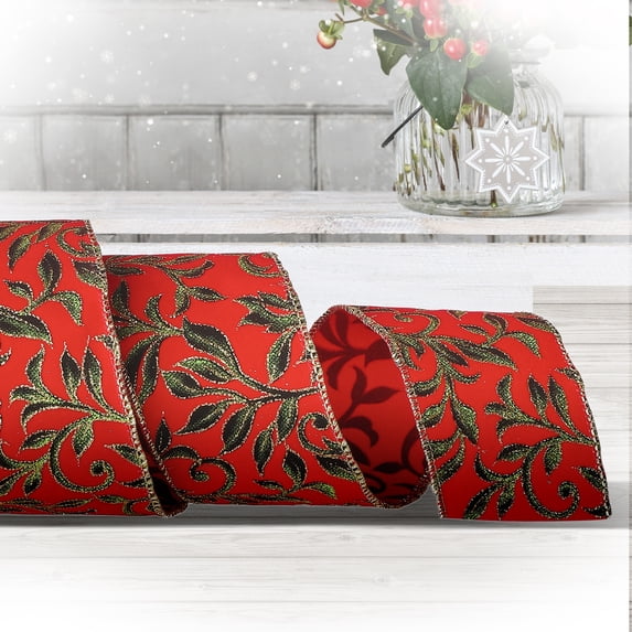 Regency International Printed Leaf Vine On Velvet Ribbon Set of 3 - 4" x 10 Yards