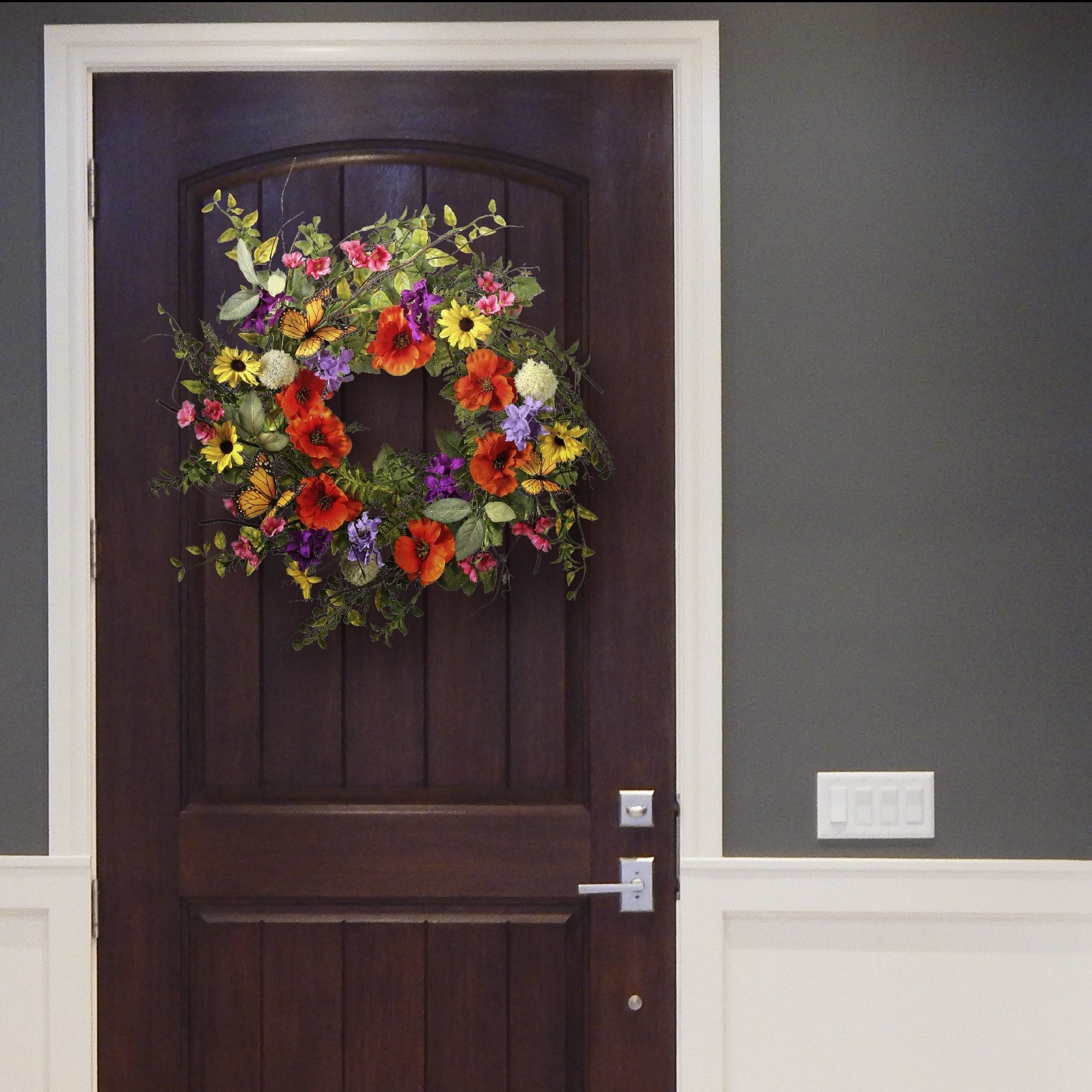 Vibrant 22" Summer Floral Wreath with Monarch Butterflies