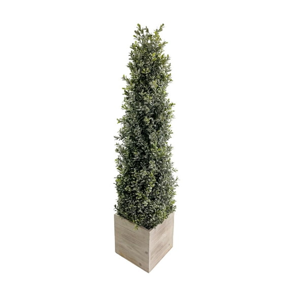 Regency International Topiary Flocked Boxwood Cone in Square Wood Planter 34"
