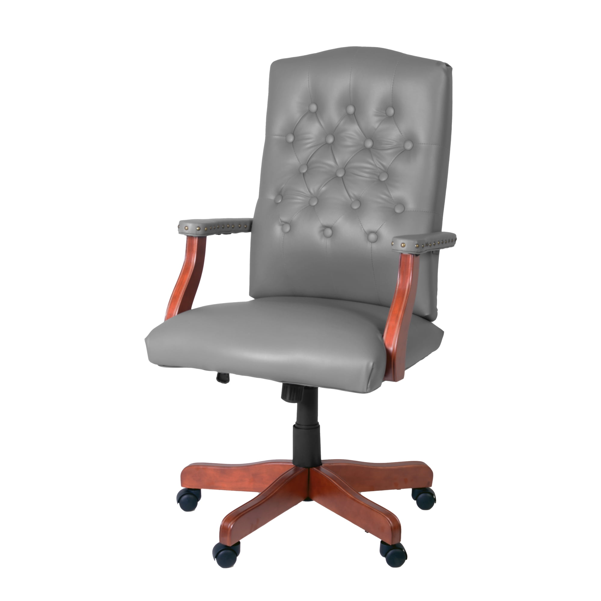 Regency Ivy League Cherry Frame Grey Vinyl Swivel Chair