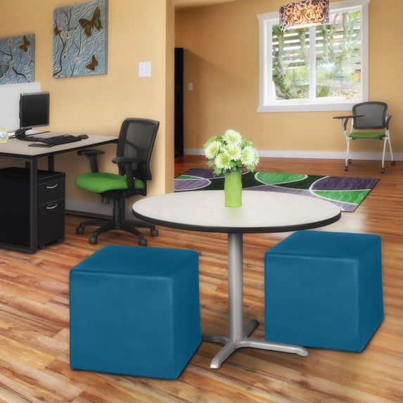 Regency Jean Square Vinyl Ottoman (Set of 2)- Peacock Teal