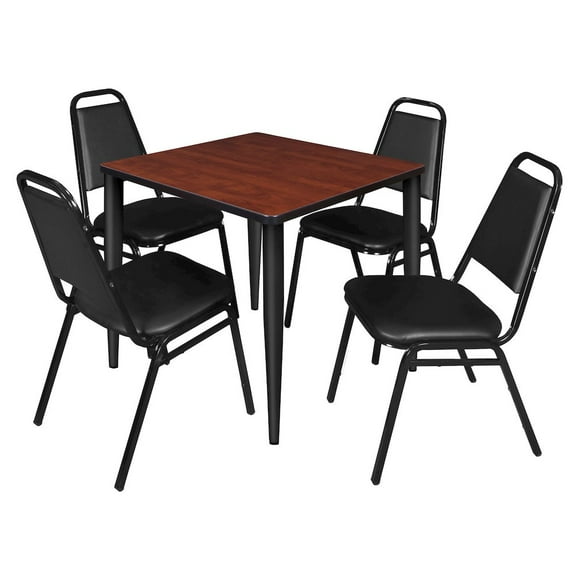 Regency 30 Square Breakroom Table- Cherry Top, Black Base & 4 Stack Chairs- Black