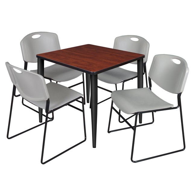 Regency Kahlo 30 in. Square Breakroom Table- Cherry Top, Black Base & 4 ...
