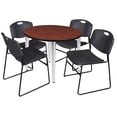 thumbnail image 1 of 36" Round Breakroom Table- Cherry Top- Chrome Base & 4 Zeng Stack Chairs- Black, 1 of 8
