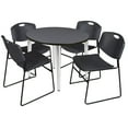thumbnail image 1 of 36" Round Breakroom Table- Grey Top- Chrome Base & 4 Zeng Stack Chairs- Black, 1 of 9