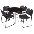 thumbnail image 1 of Regency Kahlo 36 in. Round Breakroom Table- Mocha Walnut Top, Chrome Base & 4 Zeng Stack Chairs- Black, 1 of 7
