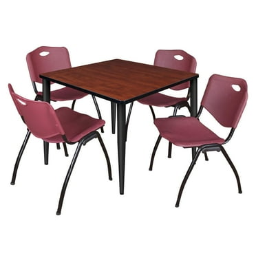 Regency Kahlo 36 in. Square Breakroom Table- Cherry Top, Black Base & 4 M Stack Chairs- Burgundy