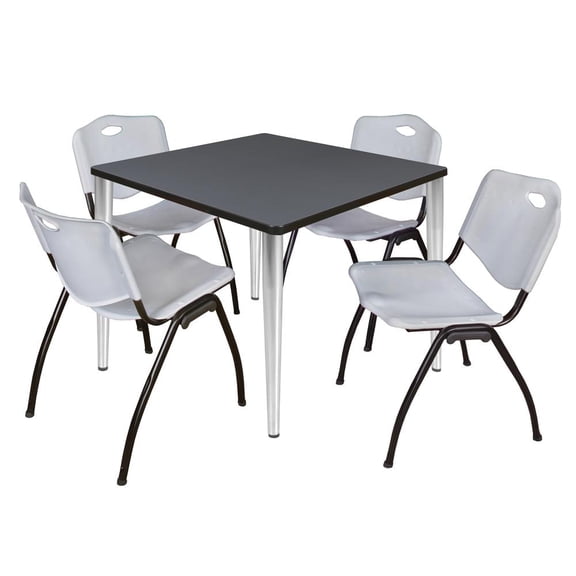 Regency Kahlo 36 in. Square Breakroom Table- Grey Top, Chrome Base & 4 M Stack Chairs- Grey