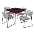 thumbnail image 1 of Regency Kahlo 36 in. Square Breakroom Table- Mahogany Top, Chrome Base & 4 Zeng Stack Chairs- Grey, 1 of 8